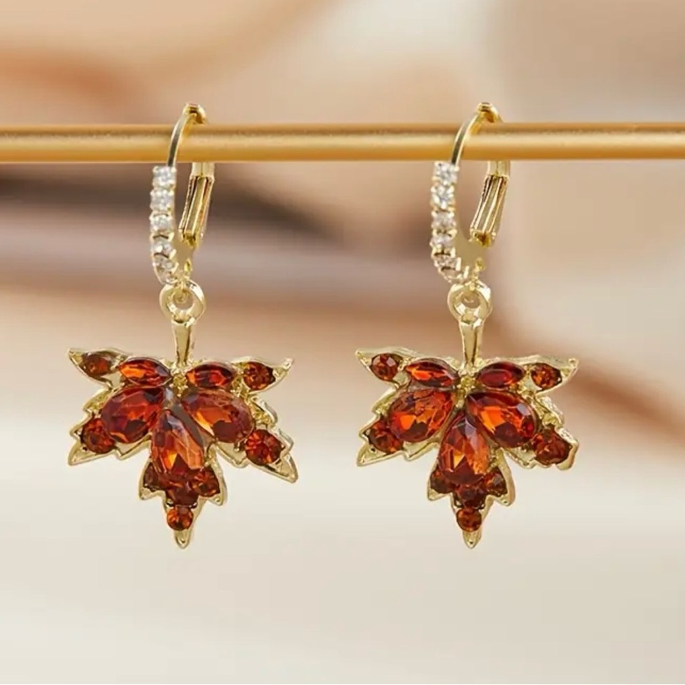 Elegant Gold and Red Leaf Earrings